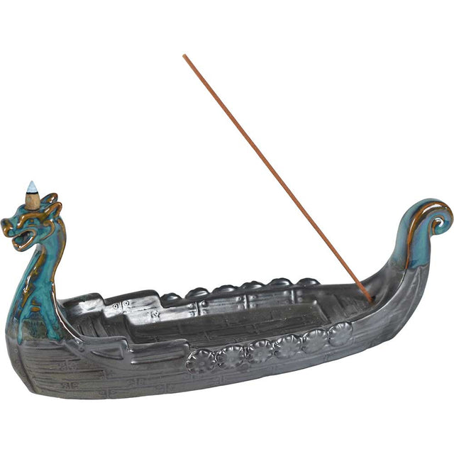 10" Ceramic Backflow Incense Burner - Viking Ship - Magick Magick.com