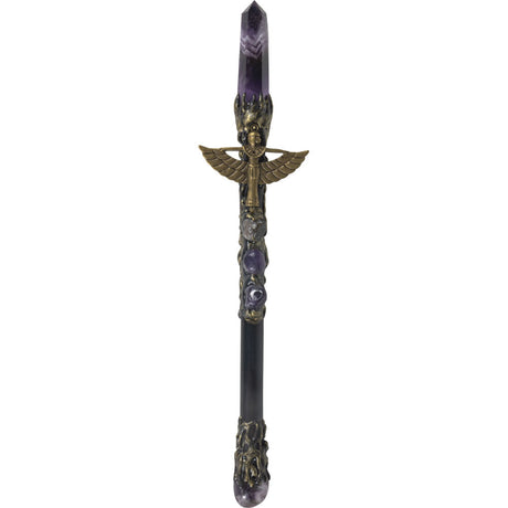 10" Magick Wand - Amethyst Point with Gold Isis - Magick Magick.com