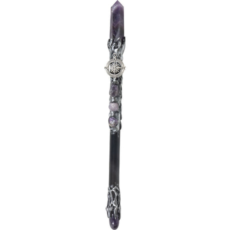 10" Magick Wand - Amethyst Point with Silver Compass - Magick Magick.com