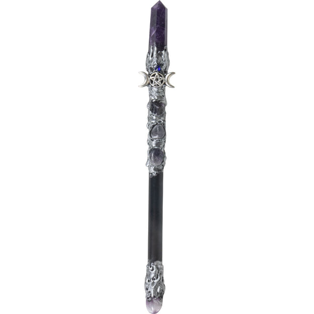 10" Magick Wand - Amethyst Point with Silver Triple Moon - Magick Magick.com