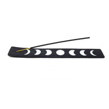 10" Moon Phase Black Wood Stick Incense Ash Catcher - Magick Magick.com