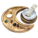 10" Wooden Crescent with 5" Moon Tray (Set of 2) - Magick Magick.com