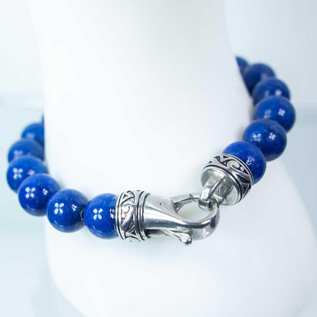 10 mm Elastic Bracelet Round Beads - Lapis with Celtic Stainless Steel Clasp - Magick Magick.com