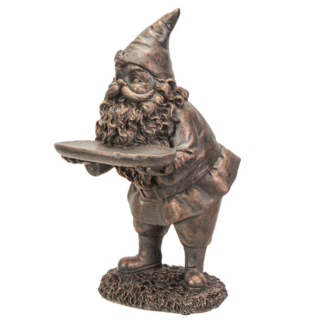 10.2" Gnome Statue - Bronze Gnome with Plate - Magick Magick.com