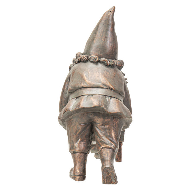 10.6" Gnome Statue - Bronze Gnome with Wheelbarrow Planter - Magick Magick.com