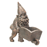 10.6" Gnome Statue - Bronze Gnome with Wheelbarrow Planter - Magick Magick.com