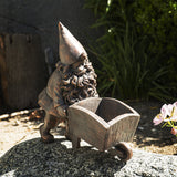 10.6" Gnome Statue - Bronze Gnome with Wheelbarrow Planter - Magick Magick.com