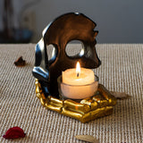 11" Black and Gold Skull Candle Holder - Magick Magick.com