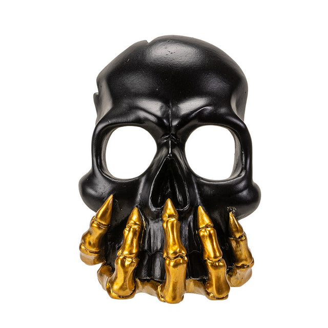 11" Black and Gold Skull Candle Holder - Magick Magick.com