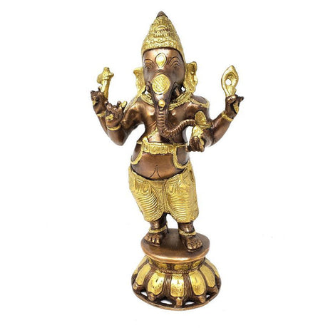 11" Ganesh Silver & Copper Highlights Solid Brass Statue - Magick Magick.com