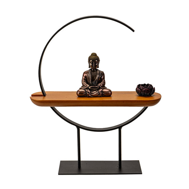 11" Sitting Buddha Metal with Wood Stand - Magick Magick.com