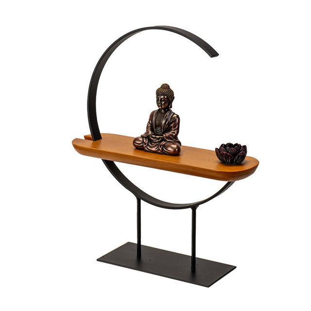 11" Sitting Buddha Metal with Wood Stand - Magick Magick.com