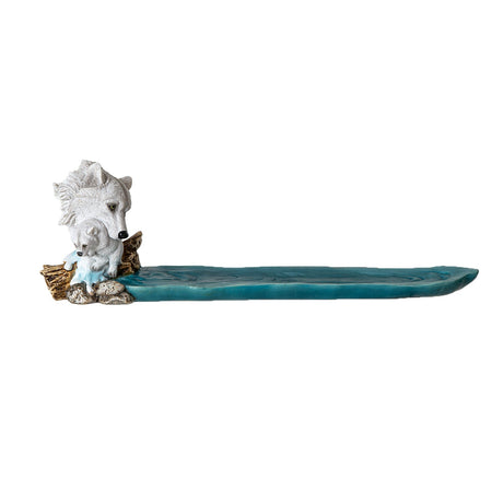 11.1" White Wolf and Pup Stick Incense Burner - Magick Magick.com