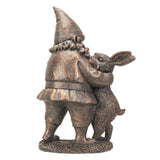 11.4" Gnome Statue - Bronze Gnome with Rabbit - Magick Magick.com