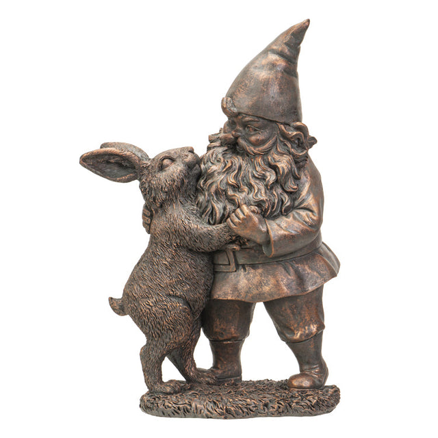 11.4" Gnome Statue - Bronze Gnome with Rabbit - Magick Magick.com