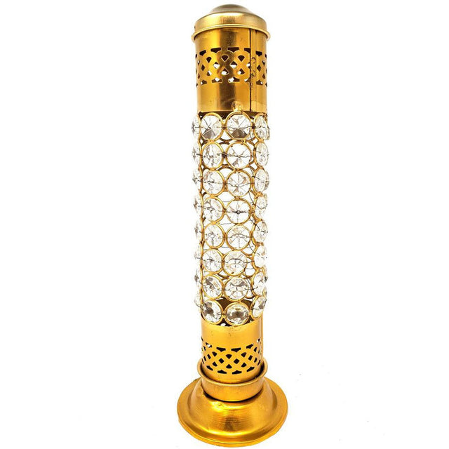 12" Acrylic Crystal Carved Brass Tower Incense Burner - Magick Magick.com