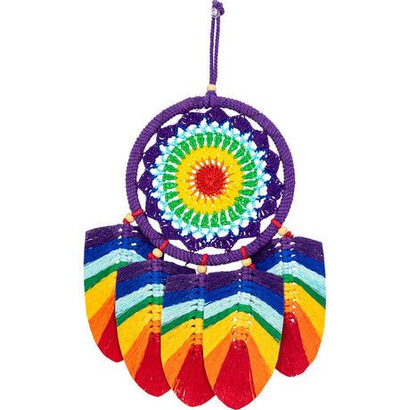 12" Boho Woven Chakra Dream Catcher with Macrame Chakra Leaves - Magick Magick.com