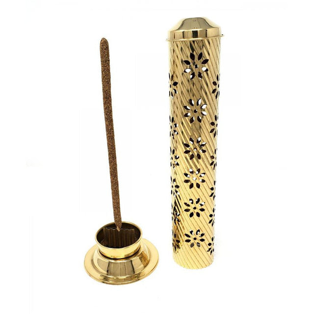 12" Carved Brass Tower Incense Burner - Magick Magick.com