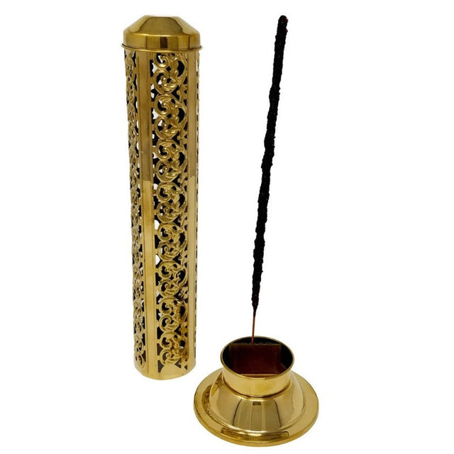 12" Carved Brass Tower Incense Burner - Magick Magick.com