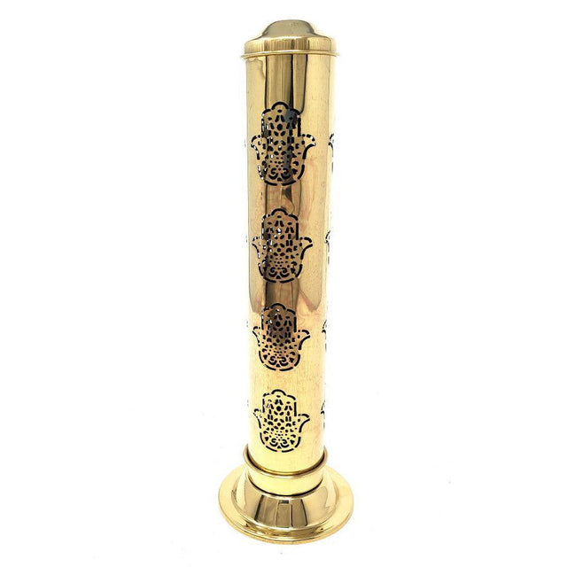 12" Hamsa Hand Carved Brass Tower Incense Burner - Magick Magick.com