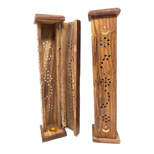 12" Moon & Star Tower Wood Incense Burner - Magick Magick.com