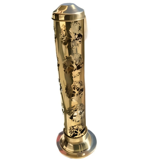12" Tree of Life Carved Brass Tower Incense Burner - Magick Magick.com