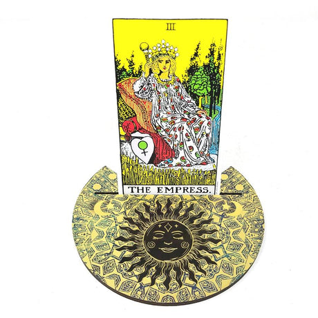 12" Wooden Crescent Tarot Card Holder Sun - Magick Magick.com