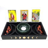 12" Wooden Triple Moon & Moon Phase Tarot Card Tray Holder - Magick Magick.com