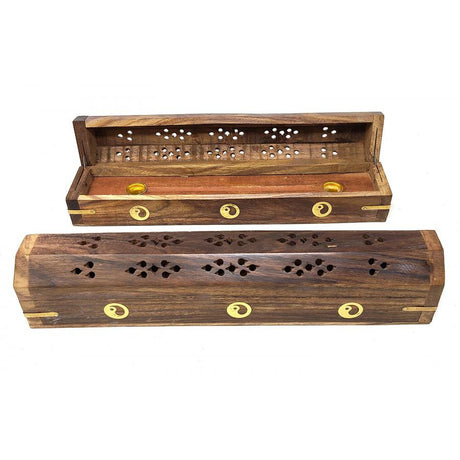12" Ying Yang Wood Incense Box Burner - Magick Magick.com