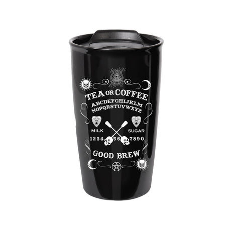 12 oz Black Ceramic Travel Mug - Ouija - Magick Magick.com