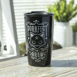 12 oz Black Ceramic Travel Mug - Purrfect Brew - Magick Magick.com