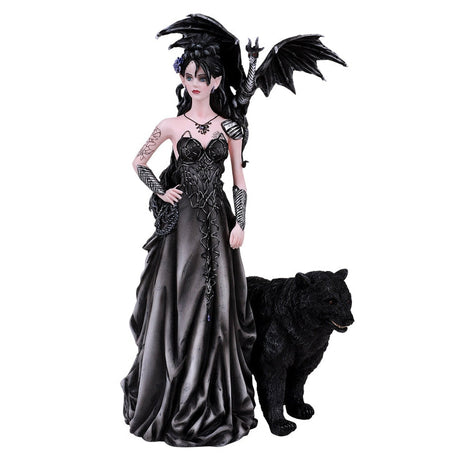 12.75" Mistress of the Lycani Black Witch with Wolf and Dragon Statue - Magick Magick.com