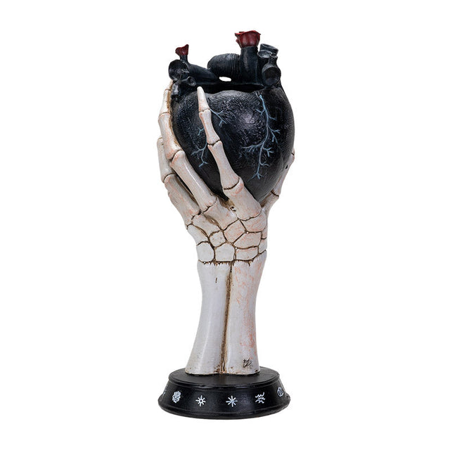 12.9" Black Heart with Skull Hand Statue - Magick Magick.com