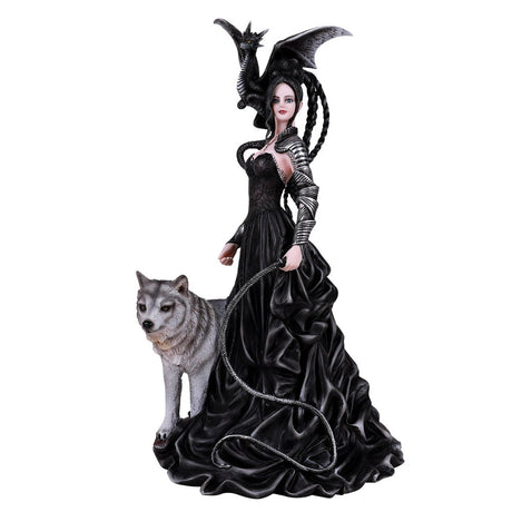 13" Bella Maestra Black Witch with Wolf and Dragon Statue - Magick Magick.com