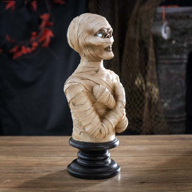 13" Mummy Bust with LED Light Statue - Magick Magick.com