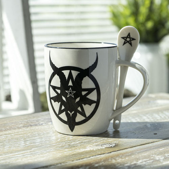 13 oz Ceramic Mug and Spoon Set - Baphomet - Magick Magick.com