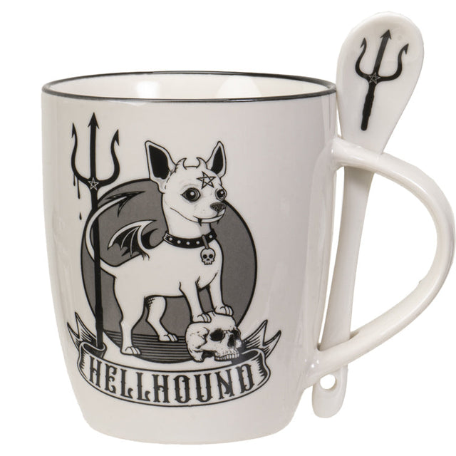 13 oz Ceramic Mug and Spoon Set - Hellhound - Magick Magick.com