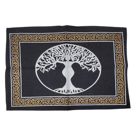 13" x 19" Satin Altar Cloth - Tree Goddess on Gold & Silver - Magick Magick.com
