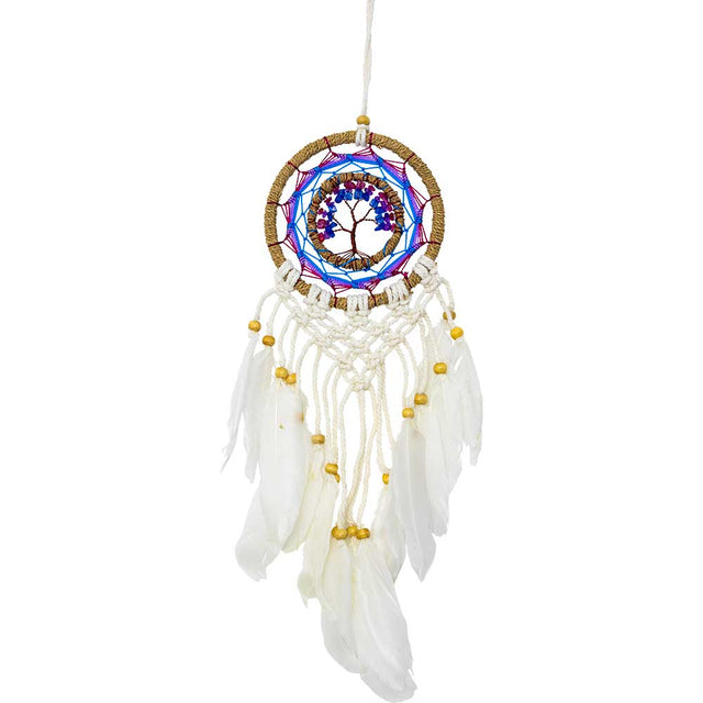 14" Twine Dream Catcher Wrapped Beaded with Tree & Macrame - Magick Magick.com