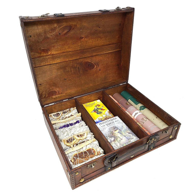 14.25" Antique Wooden Rosewood Travel Suitcase Storage Box - Magick Magick.com