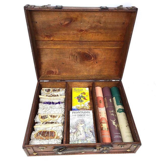 14.25" Antique Wooden Rosewood Travel Suitcase Storage Box - Magick Magick.com