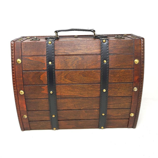 14.25" Antique Wooden Rosewood Travel Suitcase Storage Box - Magick Magick.com