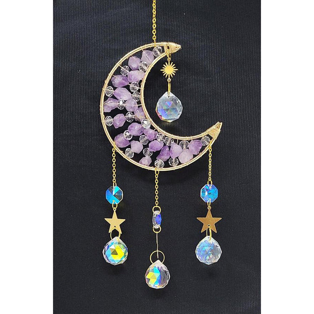 15" Sun Catcher - Amethyst Gemstone Moon - Magick Magick.com