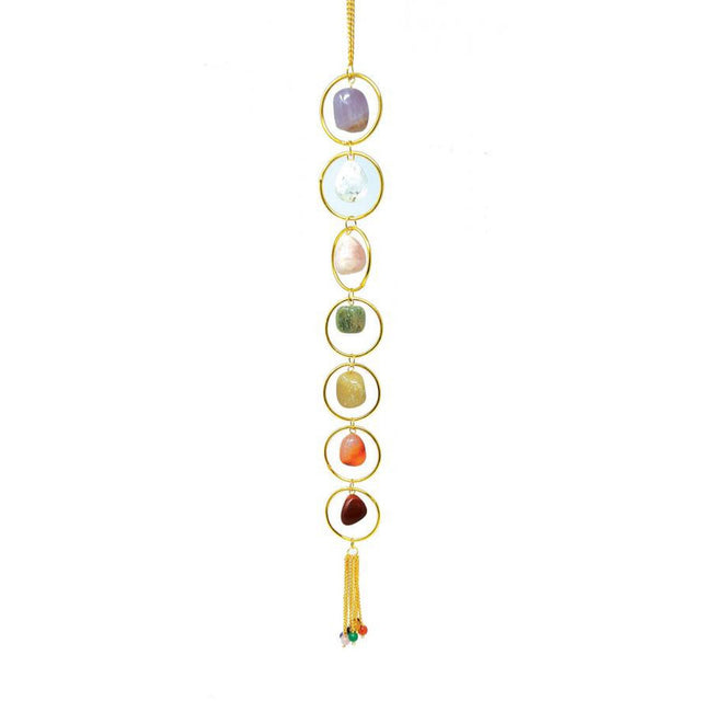 16" Chakra Tumbles with Gold Rings Hanging Talisman - Magick Magick.com