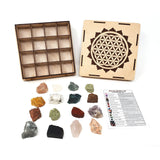 16 Gemstone Rough Stone Gift Set with Wooden Box - Magick Magick.com