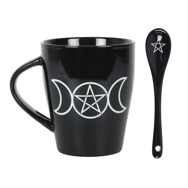 16 oz Ceramic Mug and Spoon Set - Triple Moon - Magick Magick.com