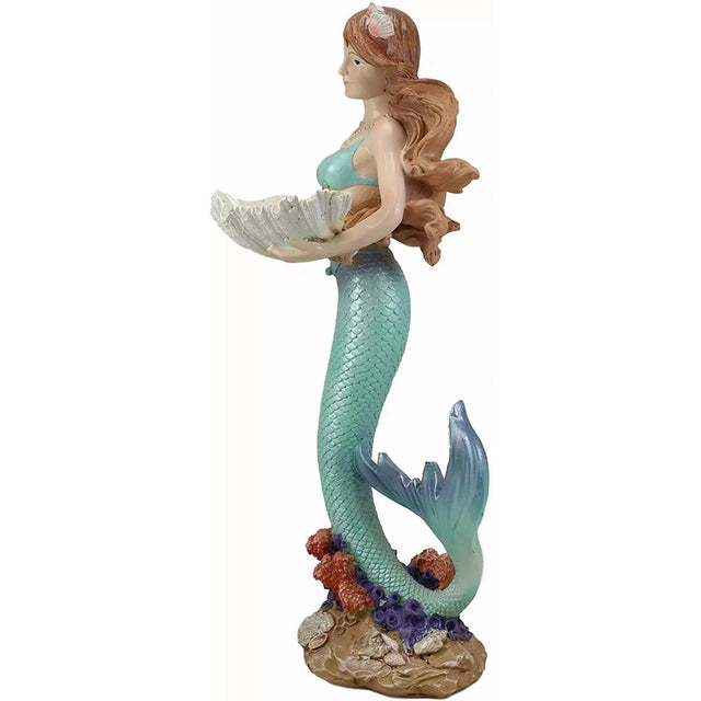 17" Standing Mermaid with Shell Statue - Magick Magick.com