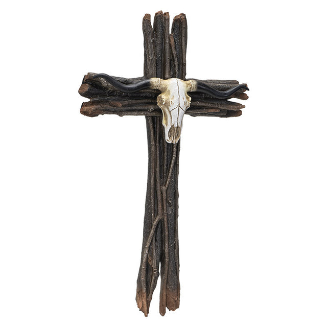 17" Western Crucifix Cow Skull Plaque - Magick Magick.com