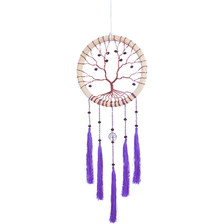 17" Wired Tree of Life Dreamcatcher with Purple Tassels - Magick Magick.com