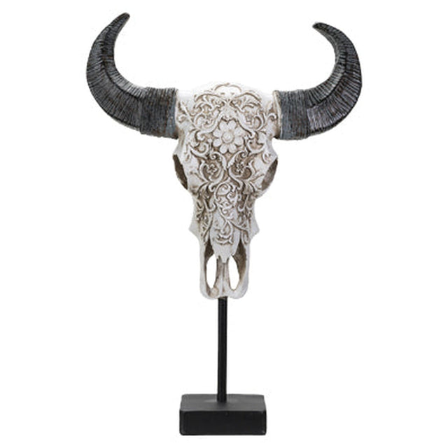 17.3" Carved Cow Skull on Stand Statue - Magick Magick.com